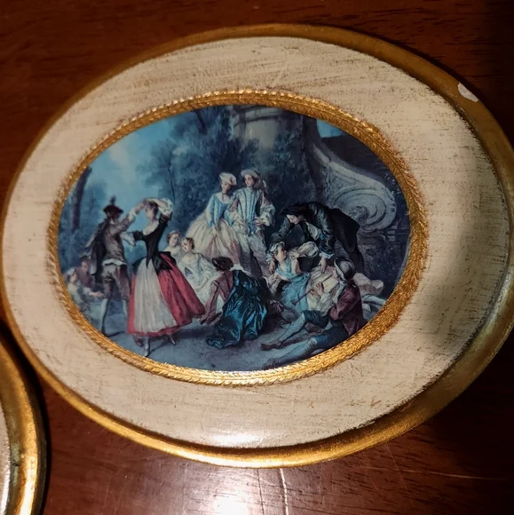 Vintage Florentine Gold Gilt Wooden Painted Plaques Made in Italy